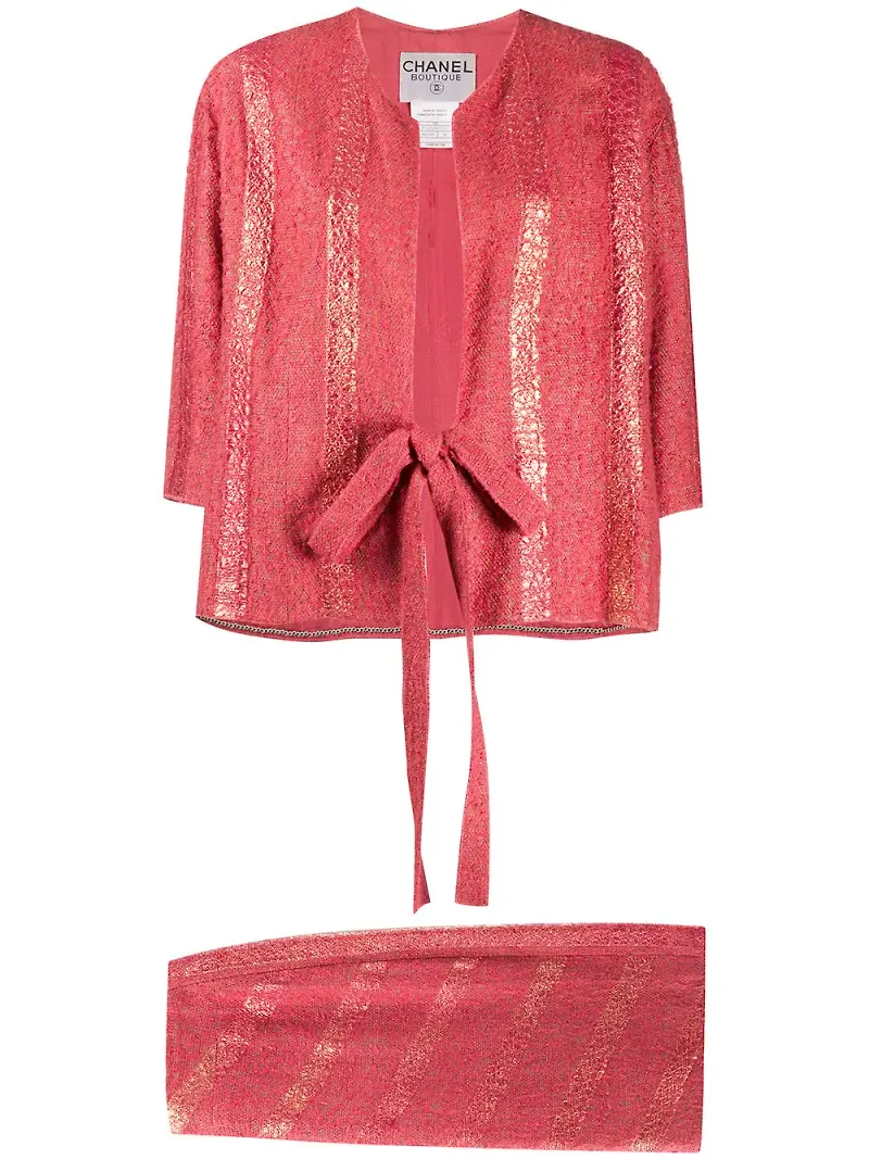 CHANEL Pre-Owned vävd tvådelad kostym med kjol - Rosa