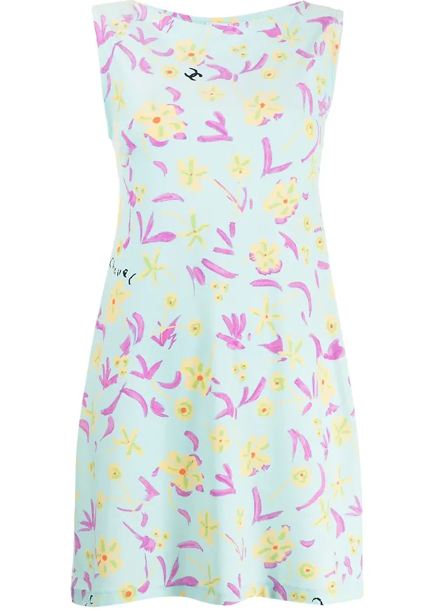 CHANEL Pre-Owned ärmlös blommig miniklänning - Blå