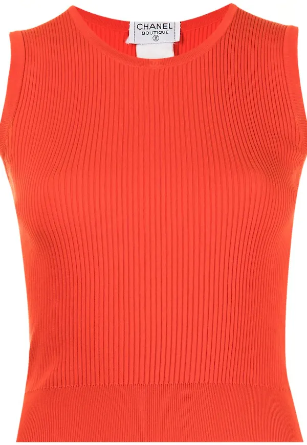 CHANEL Pre-Owned ärmlös ribbstickad topp - Röd