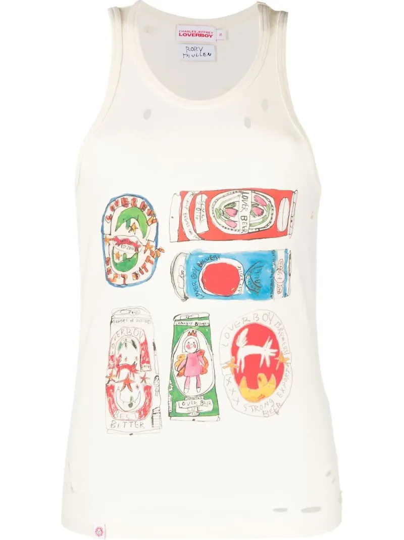 Charles Jeffrey Loverboy linne med sliten effekt - Vit