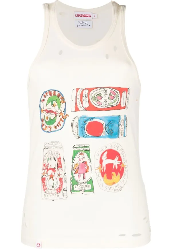Charles Jeffrey Loverboy linne med sliten effekt - Vit