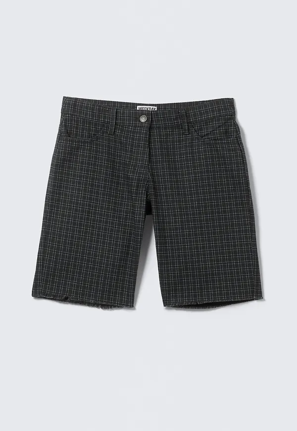 Checked Knee-Length Cotton Twill Shorts