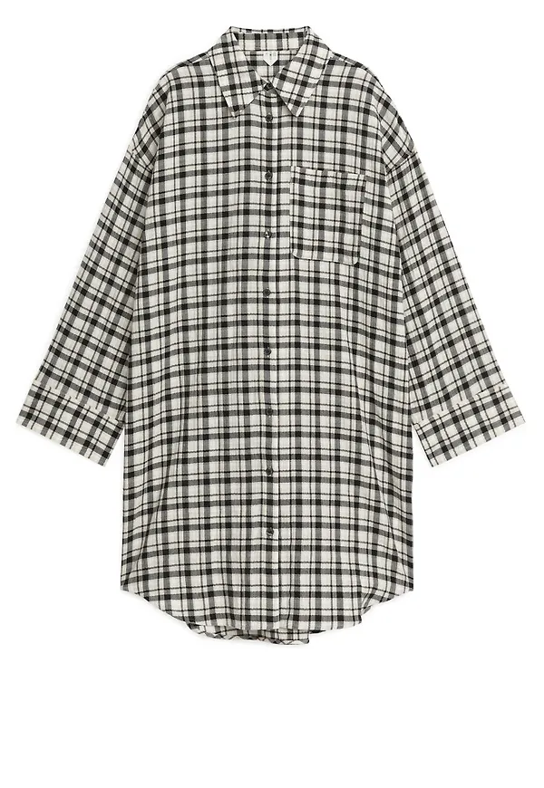 Checked Shirt Dress - Black