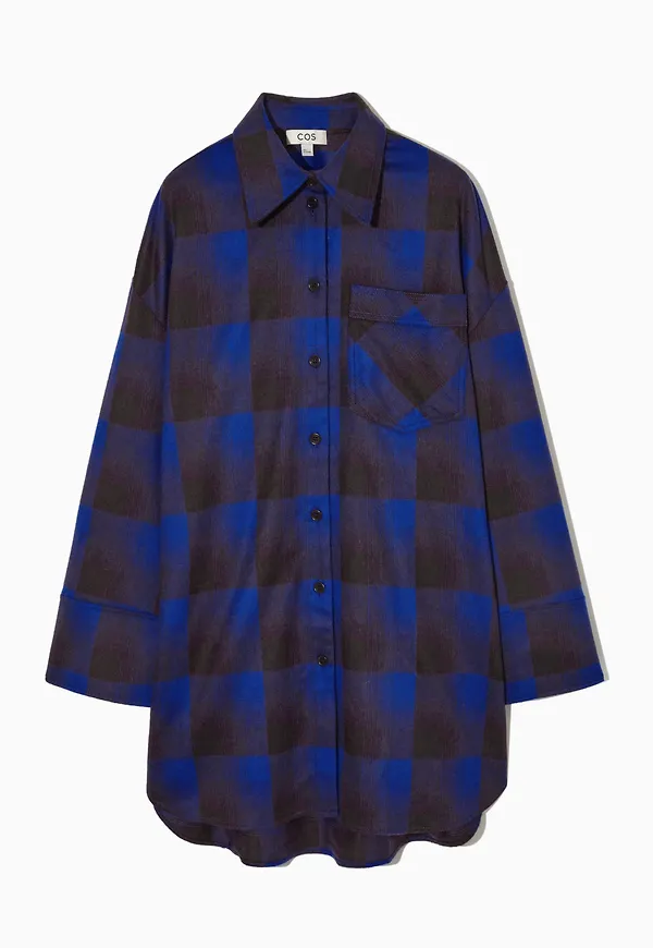 CHECKED WOOL-BLEND TUNIC SHIRT