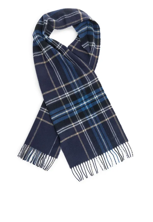 Checked Wool Scarf - Blue