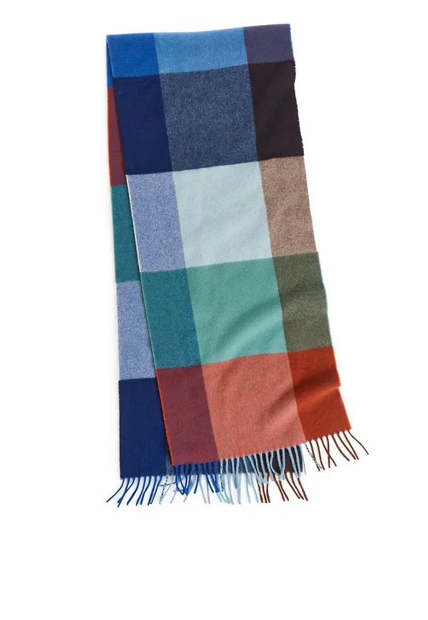 Checked Wool Scarf - Blue