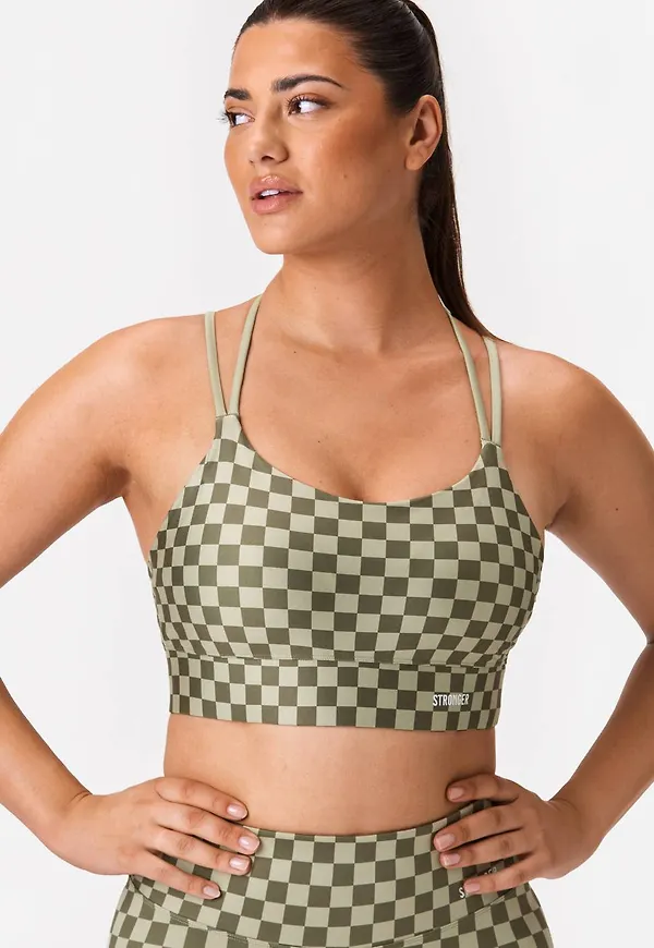 Checkered Strappy Sports Bra