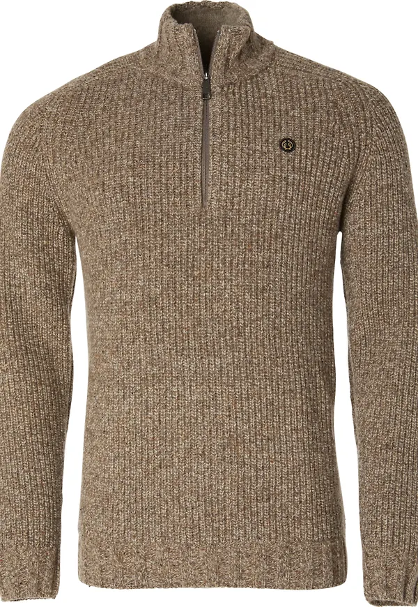 Chevalier Men's Groby Half Zip Wool Pullover Saddle Brown Neps