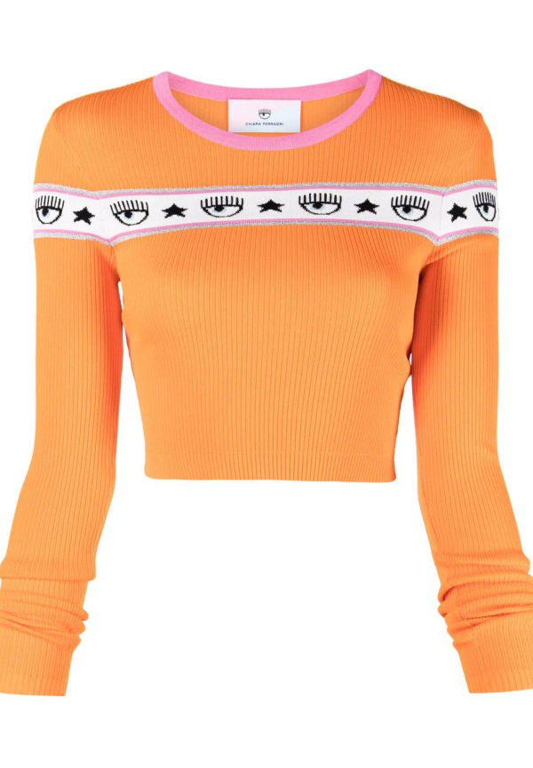 Chiara Ferragni kort tröja med logotypband - Orange