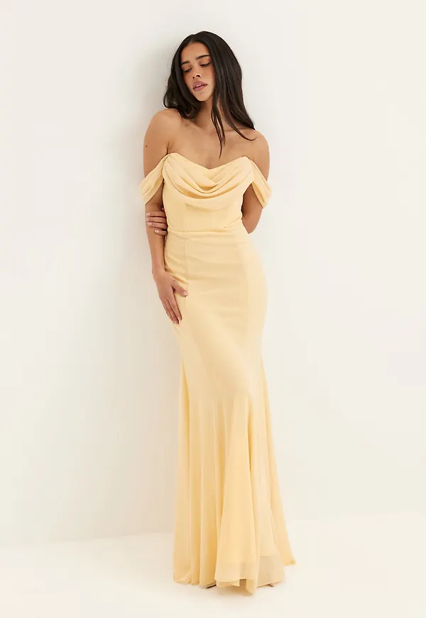 Chiffon Off Shoulder Maxi Dress – Bubbleroom