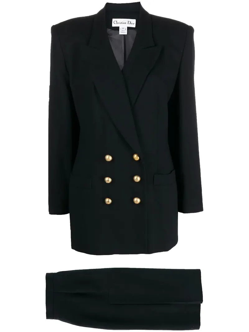 Christian Dior dubbelknäppt kostym från 1980-talet - Svart
