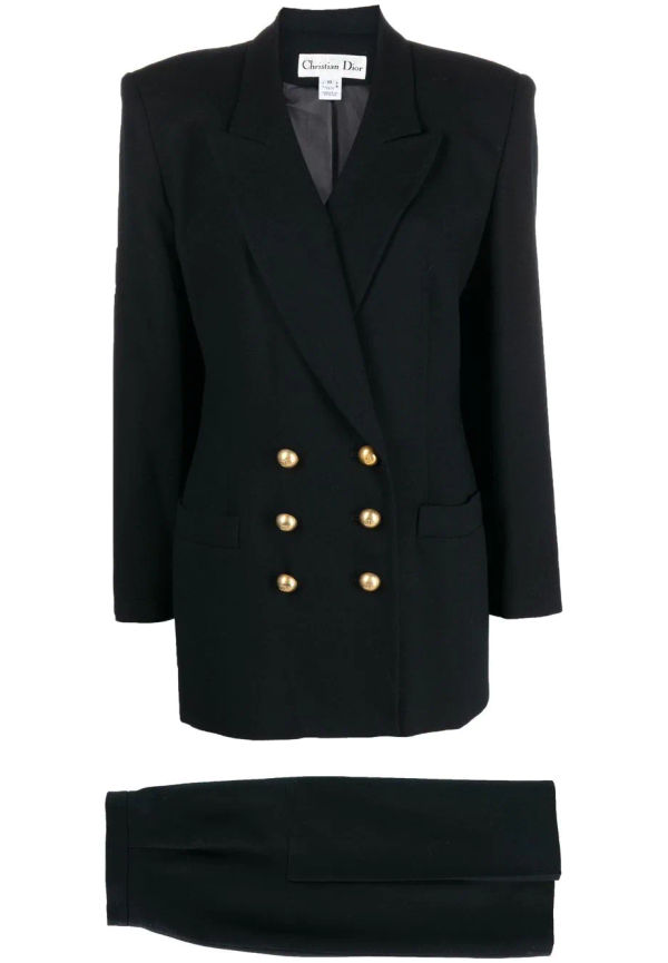 Christian Dior dubbelknäppt kostym från 1980-talet - Svart