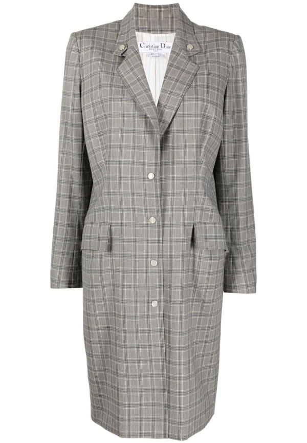 Christian Dior Pre-ownd rutig kappa från 2002 - Grå