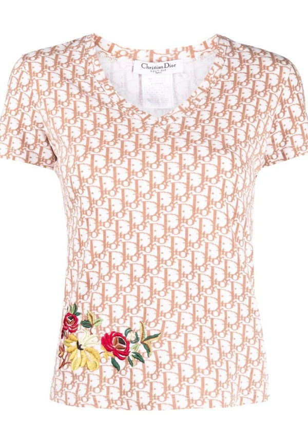Christian Dior Pre-owned Trotter t-shirt med blommig brodyr från 2005 - Vit