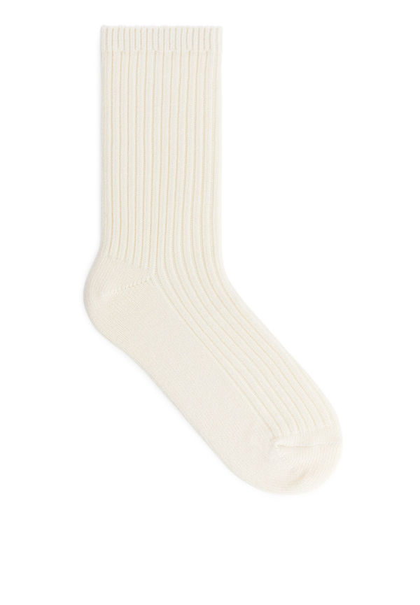 Chunky Cotton Rib Socks - White