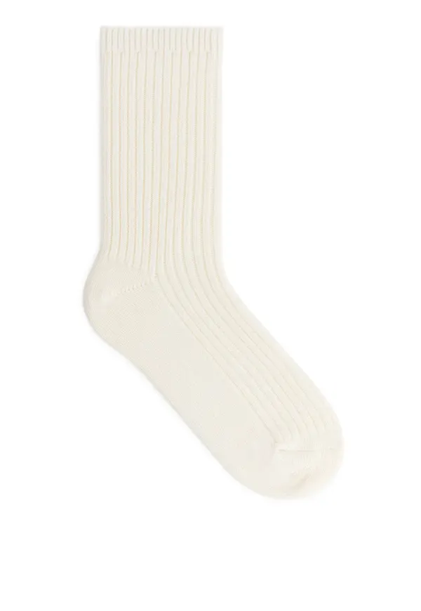 Chunky Cotton Rib Socks - White