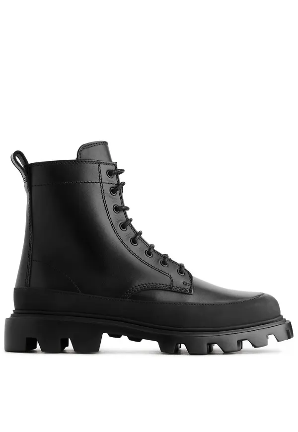 Chunky Mudguard Leather Boots - Black
