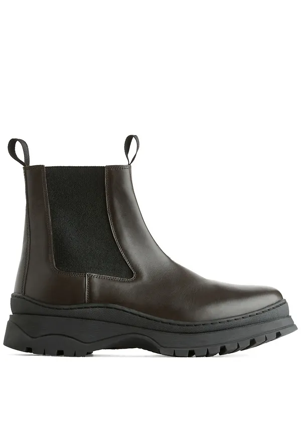 Chunky-Sole Leather Boots - Brown