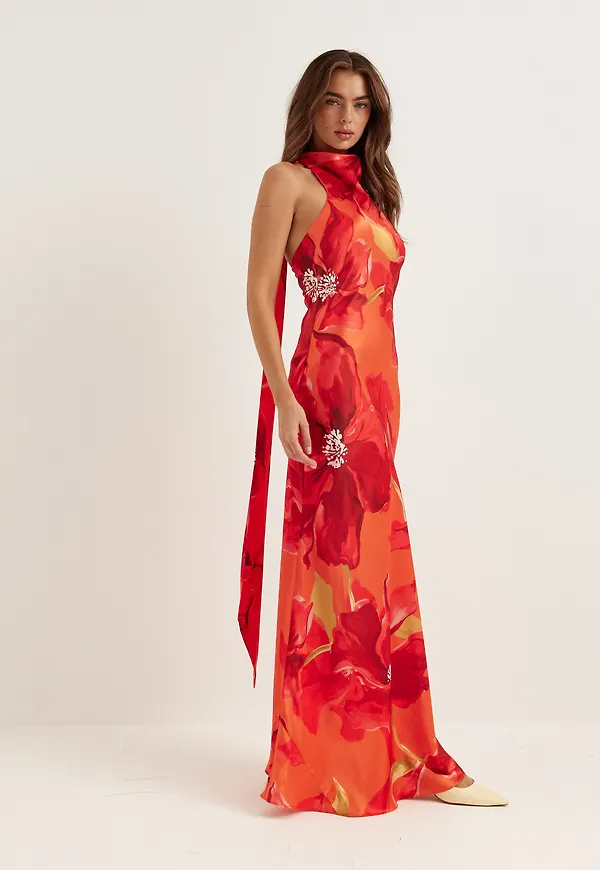 Clementine High Neck Satin Max