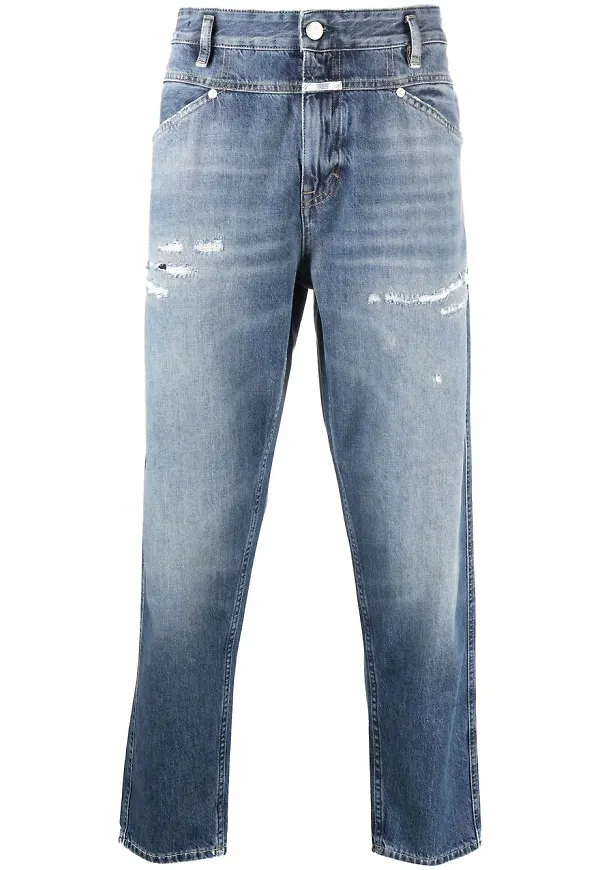 Closed croppade jeans med slitning - Blå