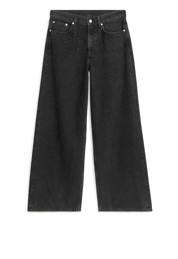 CLOUD Rhinestone Loose Jeans - Black