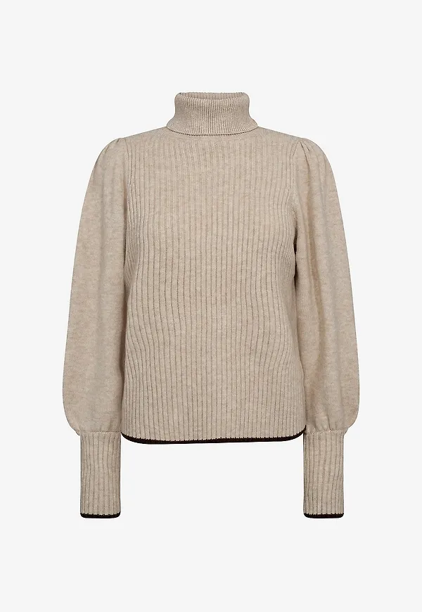 co’couture - Tröja ccRow Puff Rib Roll Neck - Beige