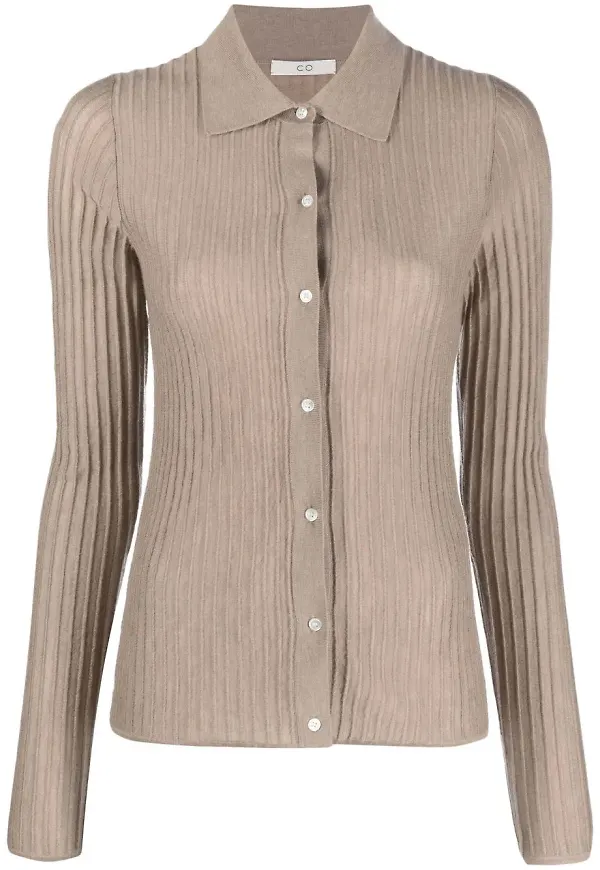 Co ribbstickad kashmircardigan - Brun