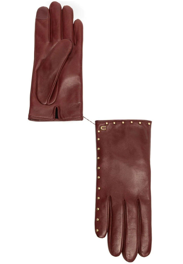 Coach studded leather gloves - Brun