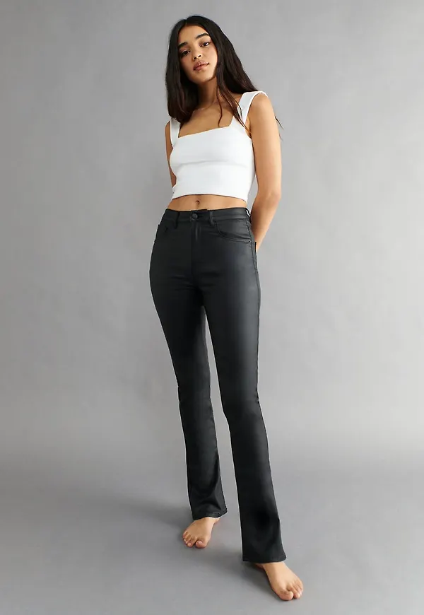 Coated bootcut jeans