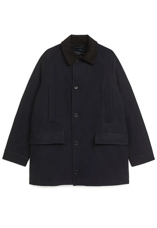 Collar-Detail Wool Coat - Blue
