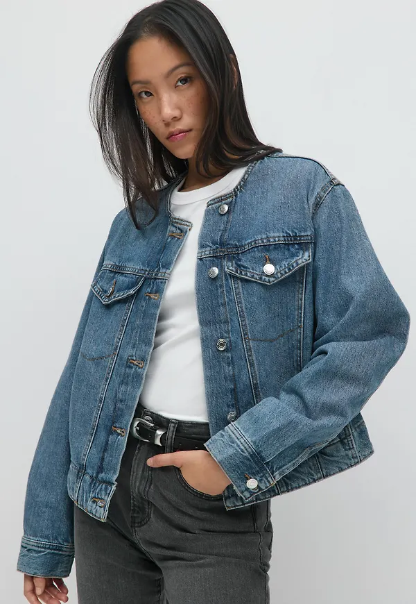 Gina Tricot - Collarless denim jacket - jeansjackor - Blå - XS - Dam
