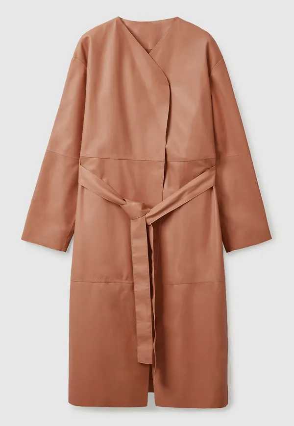 COLLARLESS LEATHER COAT