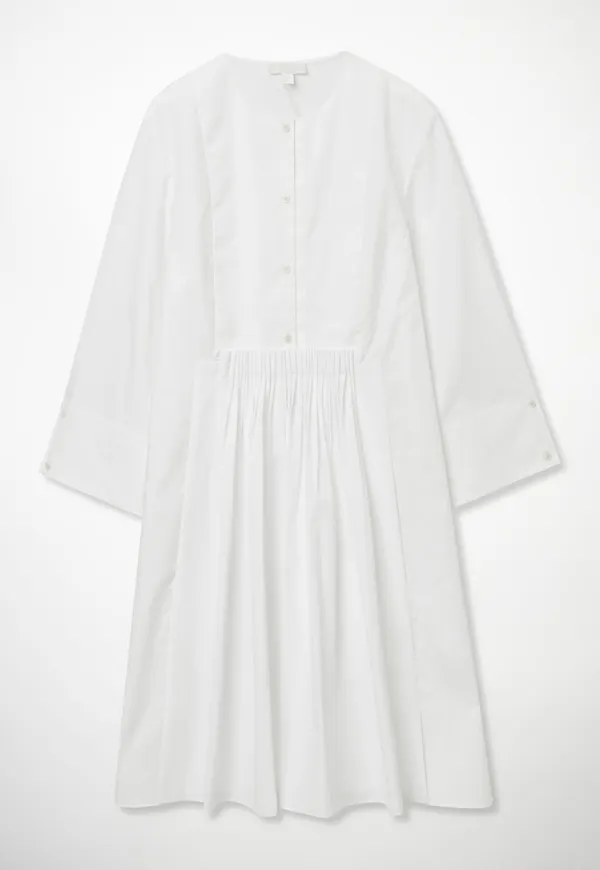 COLLARLESS PLEATED SHIRT DRESS