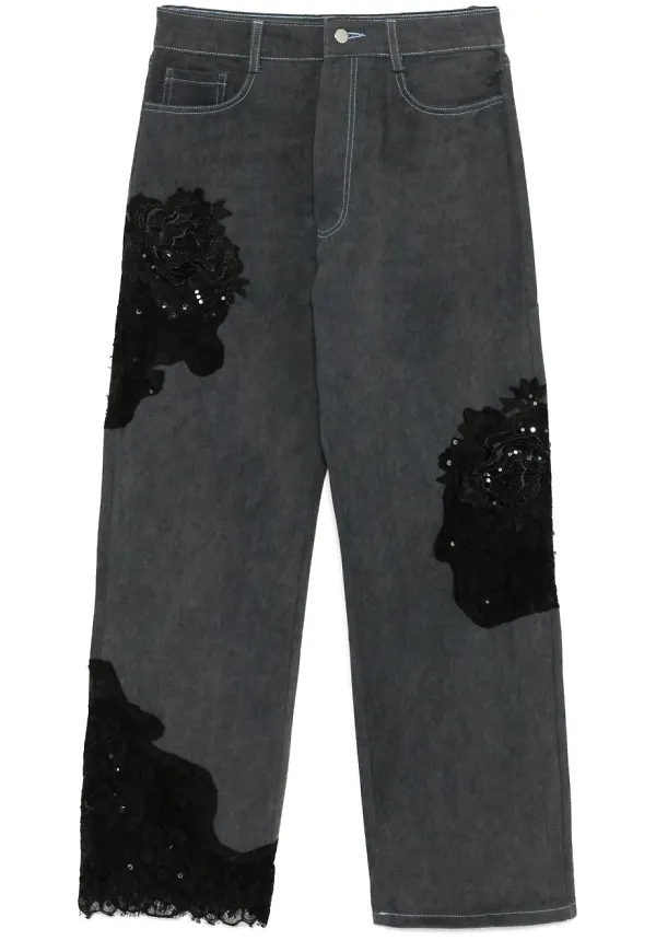 Collina Strada straight-jeans med spetspanel - Grå