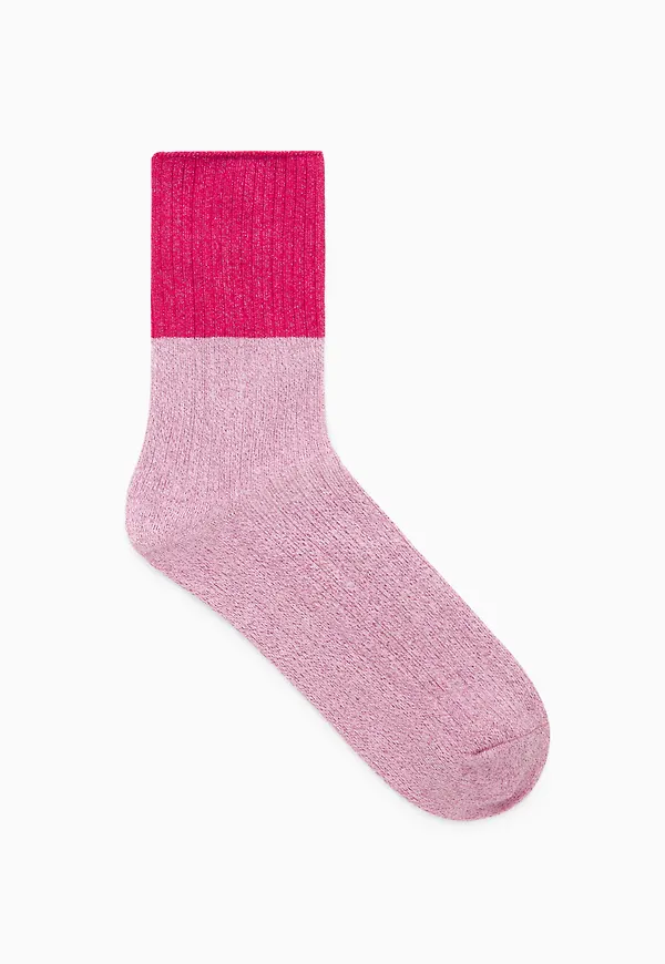 COLOUR-BLOCK LUREX ANKLE SOCKS