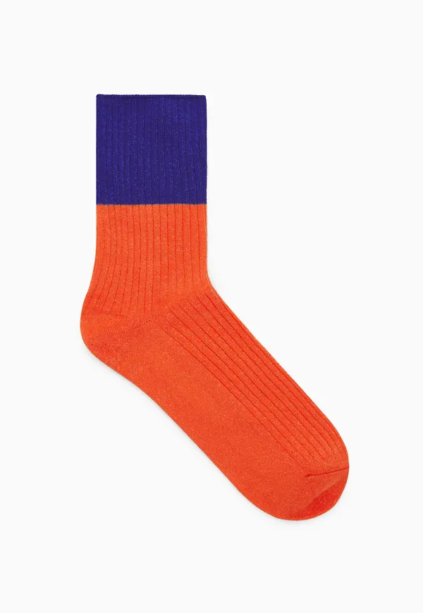 COLOUR-BLOCK LUREX ANKLE SOCKS