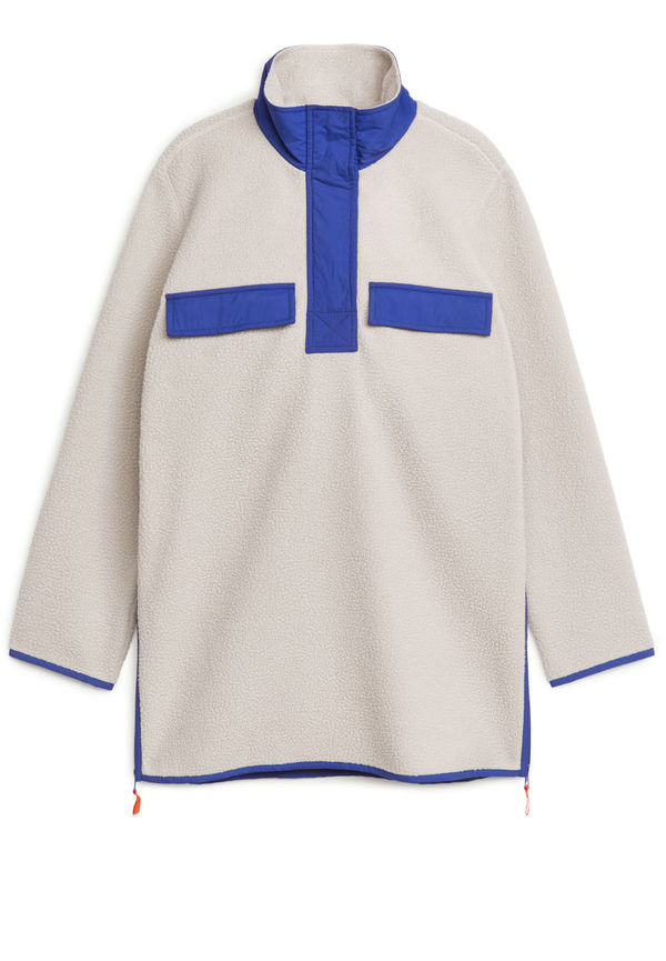 Colour Contrast Fleece Jacket - Beige