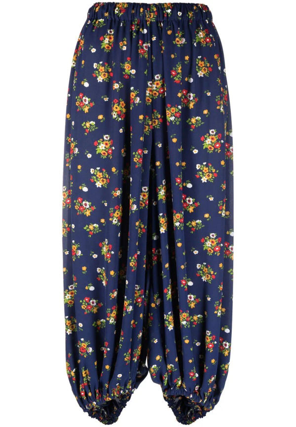 Comme Des Garçons blommiga trekvartsbyxor - Blå