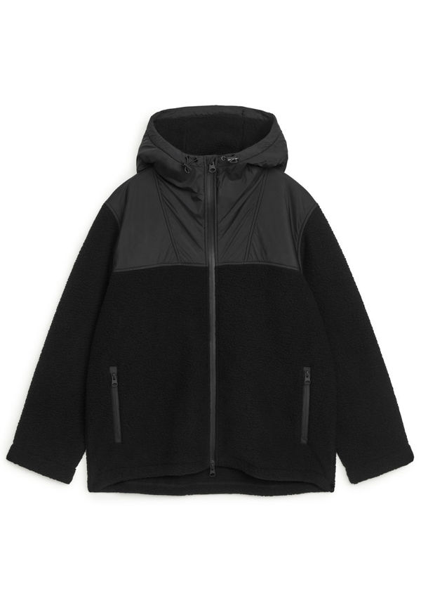 Contrast Hood Fleece Jacket - Black