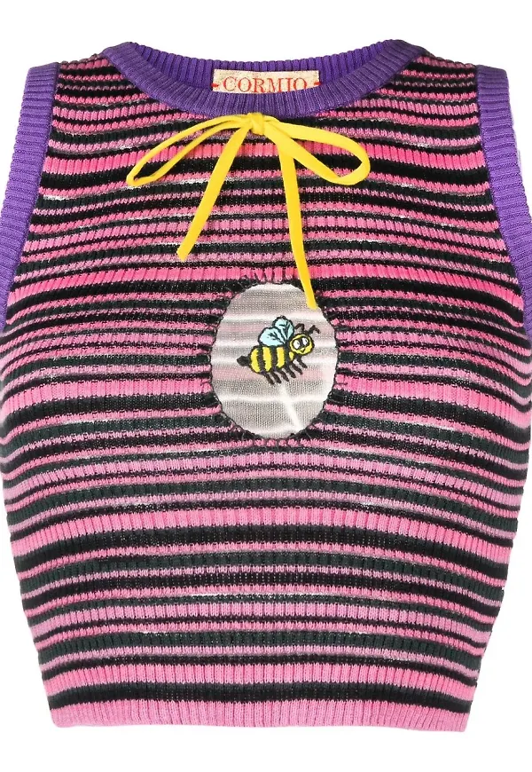 CORMIO Gloria randig stickad topp - Rosa