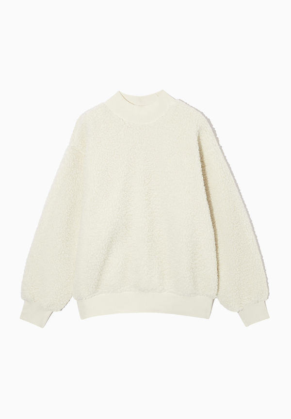 Cos Oversized Sweatshirt I Teddy Med Polokrage Benvit, Tröja i storlek L