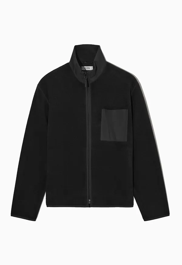 Cos Relaxed-fit Ripstop-trimmed Fleece Jacket Black, Jackor i storlek XL och färg Svart
