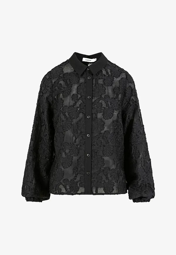 Coster Copenhagen - Blus Flower structure shirt - Svart