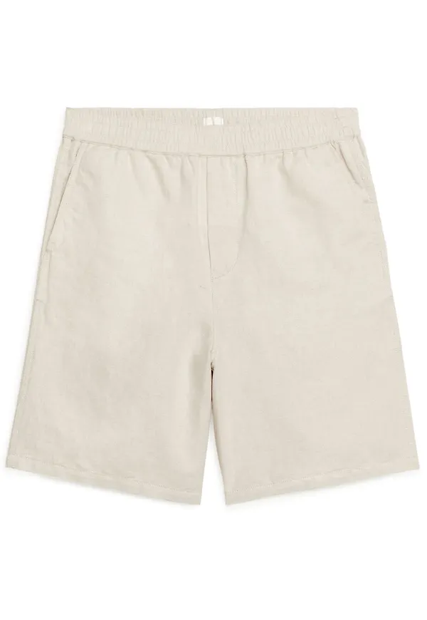 Cotton-Linen Drawstring Shorts - Beige