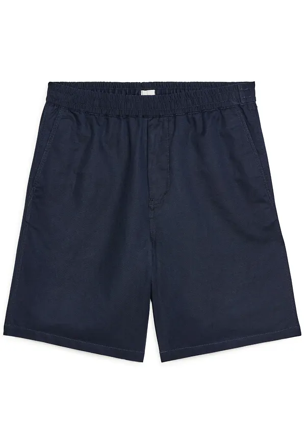 Cotton-Linen Drawstring Shorts - Blue
