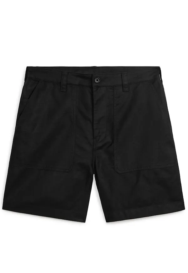 Cotton-Linen Utility Shorts - Black