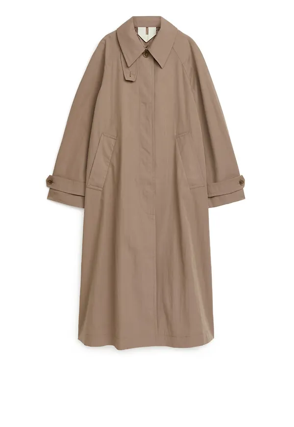 Cotton Blend Trench Coat - Brown