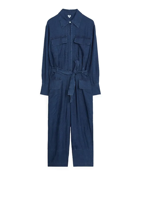 Cotton Linen Boiler Suit - Blue