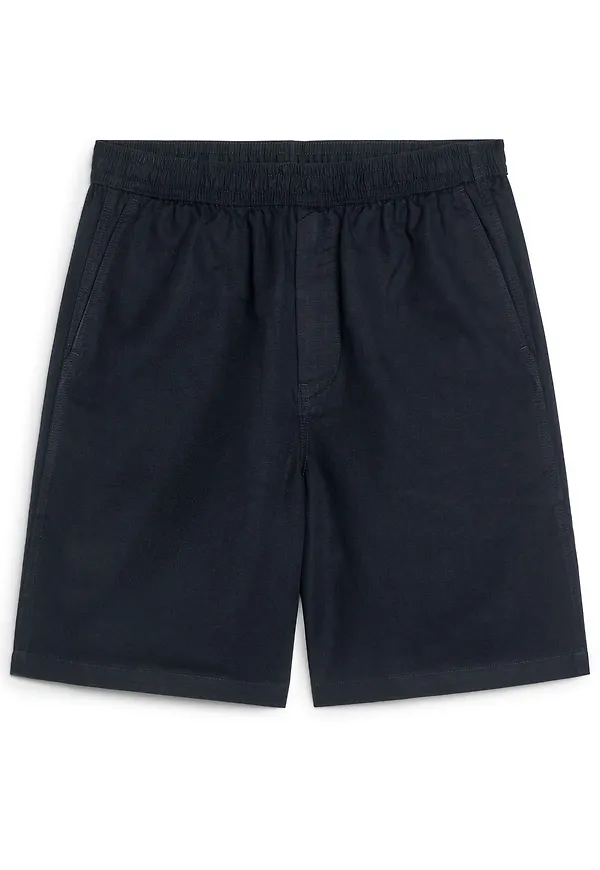 Cotton-Linen Drawstring Shorts - Blue