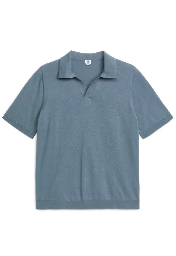 Cotton Linen Polo Shirt - Blue